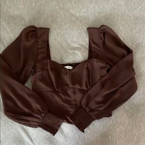 Abercrombie brown long sleeeve sweetheart puff top